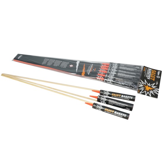 Salutraketen mit  Silbercrackling-Aufstieg